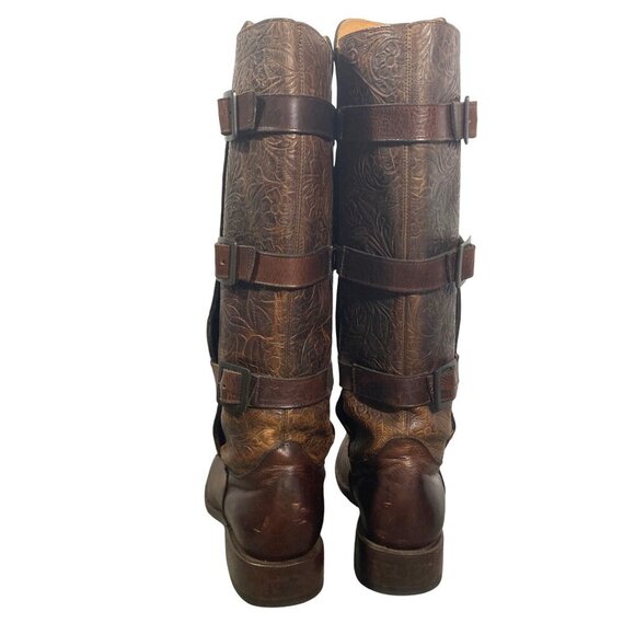 J.B. Dillion tooled Leather tall riding boots buckle shaft steampunk women’s 7 - Picture 6 of 14